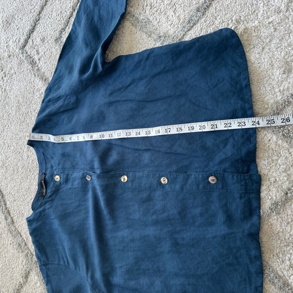 Cut loose Linen tencel blue button down Shirt lagenlook large - Picture 6 of 8